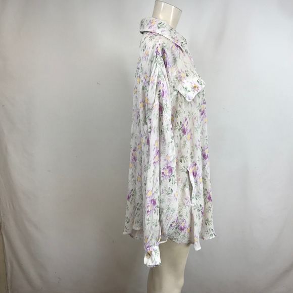 BIBI Floral Print Sheer Oversized Button Down Shirt Blouse Women XL - Picture 4 of 10